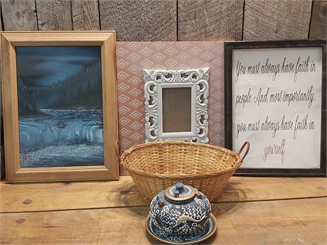 Artisanal Woven Harvest Basket & Framed Decor Collection 11
