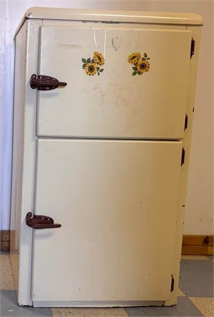 Antique 2-Door White Enamel Metal Icebox OA