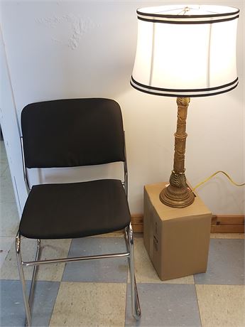 Vintage Style Table Lamp and Sled Base Chair  OA