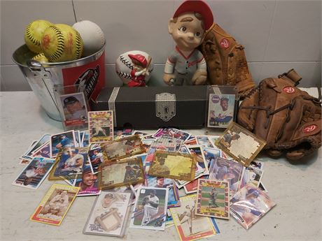 Vintage Baseball Memorabilia Collection: Cards, Equipment, and Statues 2
