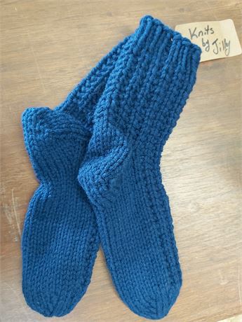 Hand-Knit Ribbed Socks - Deep Navy Blue 1FR