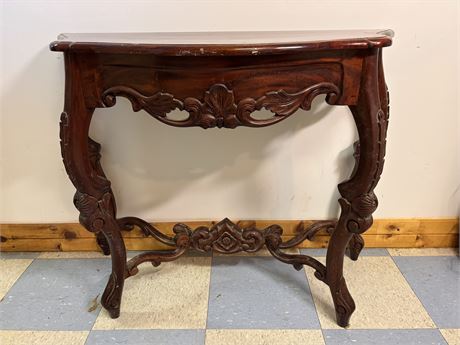Ornate Mahogany Demilune Console Table Rococo Revival Style Pierced Apron OA