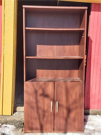 Cherry-Finish Bookcase with Lower Storage Cabinet G