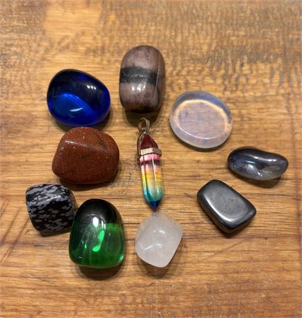 Healing Crystal Starter Kit Rainbow Aura Pendant, Snowflake Obsidian, Opalite DC