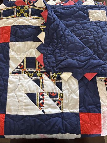 Handmade Nautical Patchwork Quilt – Sailboat Design 2