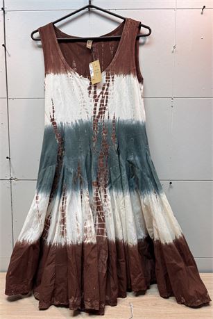 NWT Baba India Tie Dye Dress - Large - Tiered Skirt, Earthy Tones, Boho Chic OA