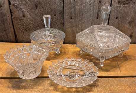 Vintage Bohemian Lead Crystal Set - Hand-Cut Pinwheel Pattern - 4 Pieces2