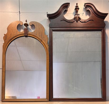 Pair of Vintage Mahogany & Tiger Maple Style Wall Mirrors OA