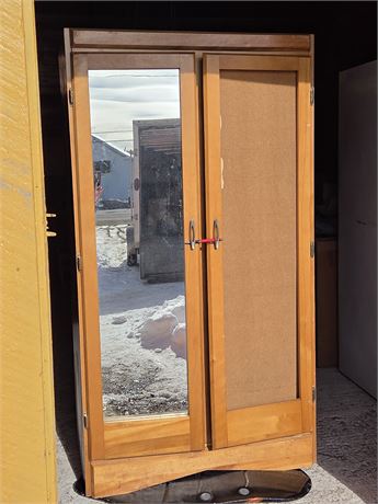 Mid-Century Modern Pine Armoire with Mirror G