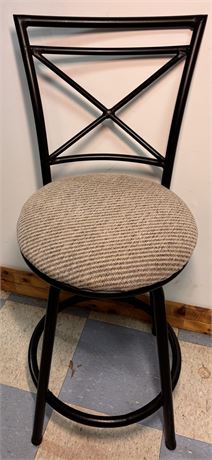 Modern Black Metal X-Back Swivel Barstool – Grey Upholstered Seat OA