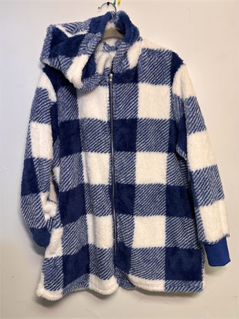 XXL Blue & White Buffalo Plaid Sherpa Zip-Up Hoodie 11FR