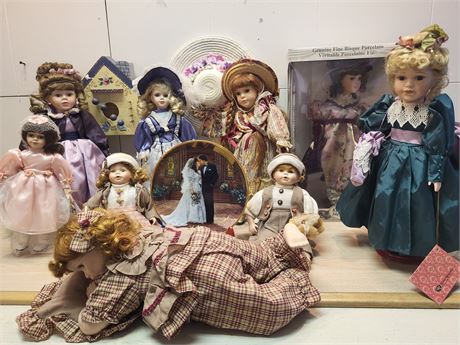 Vintage Bisque Porcelain Doll and Collectible Set 12