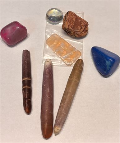 Curated Collection: Fossil Sea Urchin Spines & Polished Gemstones (7 Pieces)DC