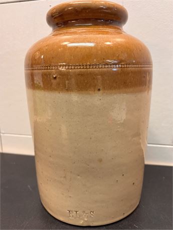 Antique Two-Tone EL&S Stoneware Storage Jar OA