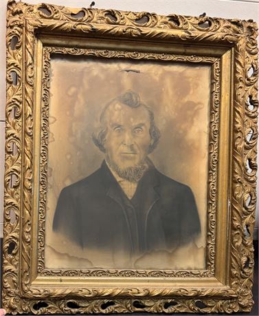 Antique 19th C. Victorian Crayon Portrait in Large Ornate Gilt Gesso Pierced 7