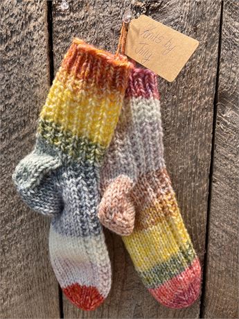 Handmade "Knits by Jilly" Slipper Socks | Vibrant Rainbow Ombre 6FR