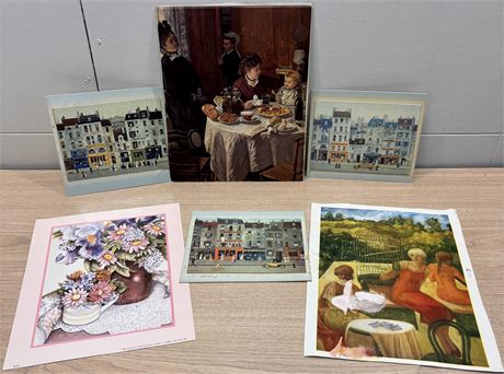 Eclectic Collection of 6 Vintage Art Prints: Monet, Michel Delacroix Paris FS