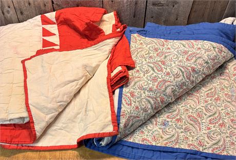 Pair of Mid-Century Hand-Quilted "Sawtooth" Pattern Quilts 19