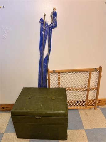 Mid-Century Modern Green Vinyl Record Storage Ottoman, Expandable Safety OA
