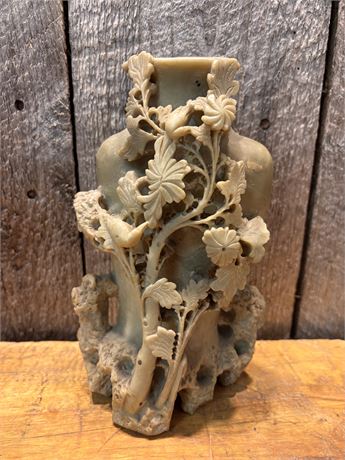 Vintage Chinese Hand-Carved Soapstone Vase FC