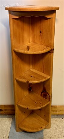 Vintage Solid Pine 5-Tier Corner Whatnot Shelf – 43” Tall – Scalloped Trim 15BW