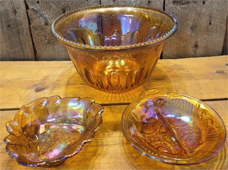 Vintage Marigold Carnival Glass Serving Set DC