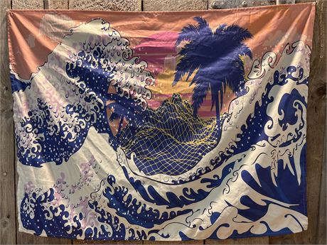 Vaporwave "Great Wave" Wall Tapestry – Retro 80s Aesthetic Home DecorFS