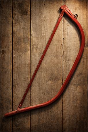 Vintage 33" Red Tubular Bow Saw - Heavy Duty Forestry Tool 8