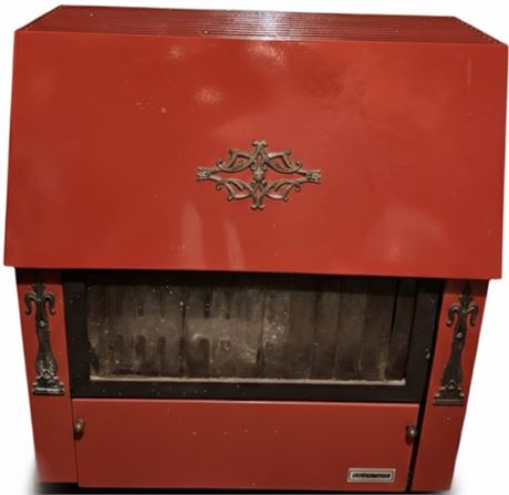 Rare Red Enamel & Cast Iron Wood/Coal Parlor Stove S