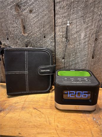 iHome Dual Alarm Clock Radio & Memorex CD Storage Case DC