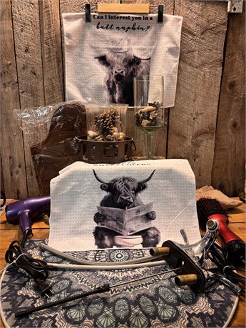Highland Cow "Butt Napkin" Decor Set + Revlon Styling Tools & Home Essentials4