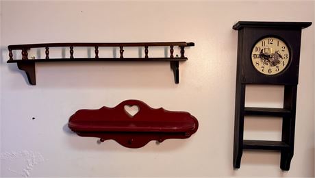Vintage Country Wall Decor Trio – Solid Wood Shelf, Heart Peg Rack, & Wall 17