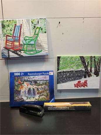 Angler Tools Fillet Knife, Ravensburger Puzzle, & Original Art 1