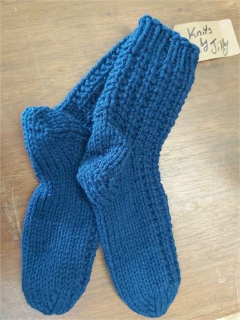 Hand-Knit Ribbed Socks - Deep Navy Blue