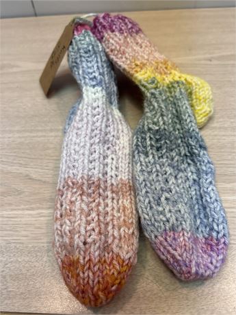 Custom Hand-Knit Thick Slipper Socks - Rainbow Variegated Yarn - Size 7-9