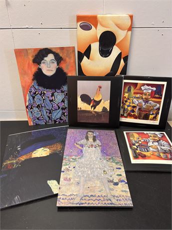 Curated 7-Piece Art Lot: Will Rafuse Chef Series, Gustav Klimt Reproductions FS