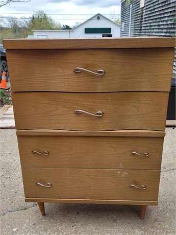 ​Mid-Century Modern 4-Drawer Dresser - Sandalwood Finish - Curved Bow Front G