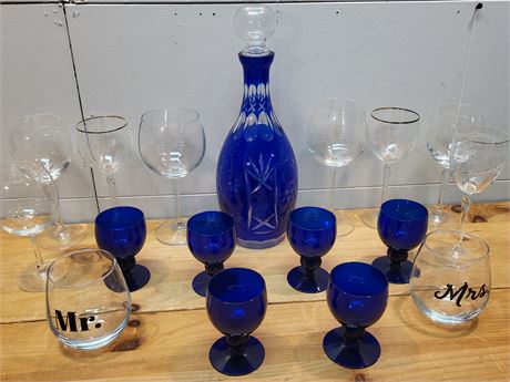Elegant Cobalt Blue and Clear Glassware Collection
