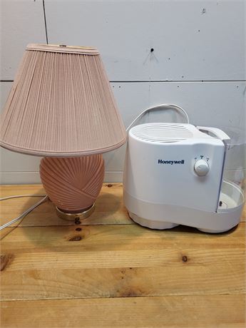 Vintage Pink Table Lamp and Honeywell Humidifier