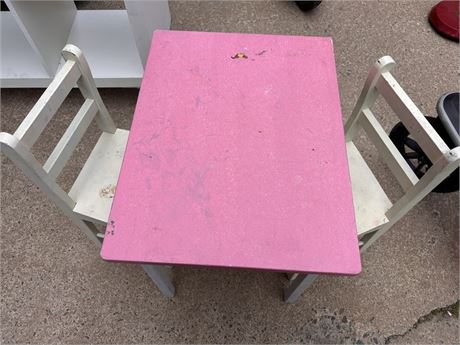 Child's Wooden Table and Chair Set - Pink & White