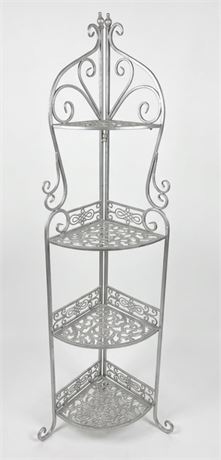 Vintage Shabby Chic Ornate Metal 4-Tier Corner Shelf / Plant Stand