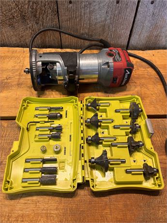 Avid Power 6.5A Compact Router with Ryobi 15-Piece Bit Set & Case