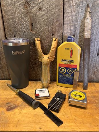 Vintage Hand-Carved Moose Slingshot & Mixed Utility