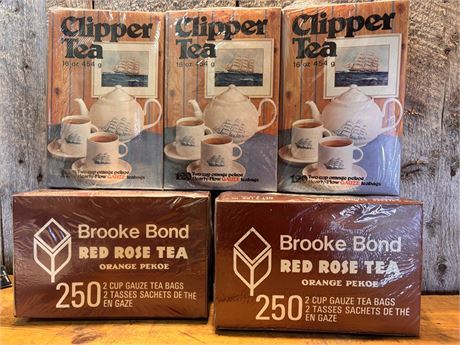 5 Vintage Sealed Tea Boxes - Clipper Tea & Brooke Bond Red Rose 14