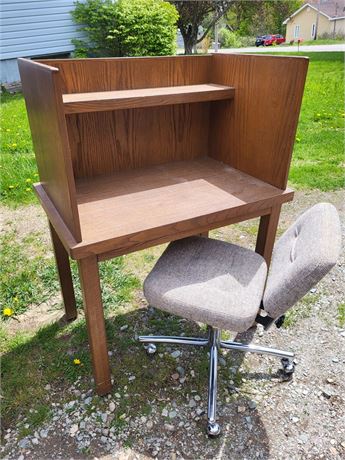 Compact Wooden Study Carrel Desk with Adjustable Office Chair P