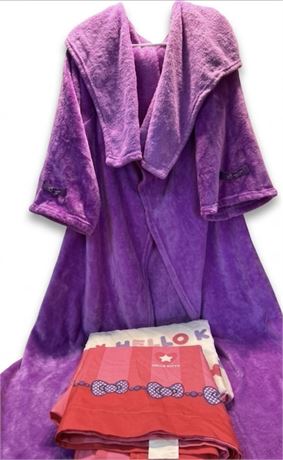 Hello Kitty Twin Sheet Set Winthome Purple Fleece Hooded Wearable Blanket Robe 2