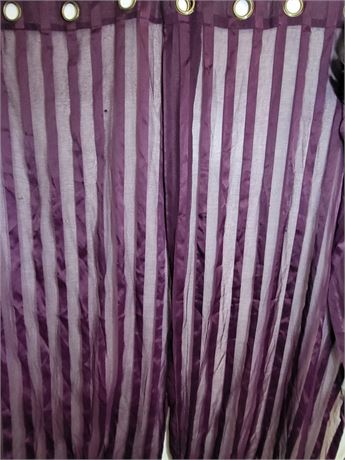 Pair of Deep Purple Striped Grommet Curtains 18