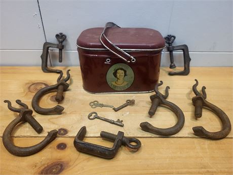Vintage Queen Elizabeth II Coronation Tin & Antique Hardware Collection