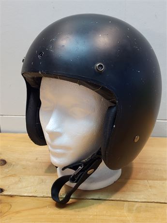 ​Vintage Matte Black Open Face 3/4 Motorcycle Helmet - Medium
