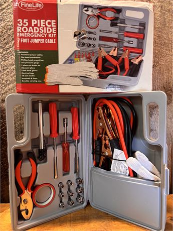 FineLife Products 35-Piece Roadside Emergency Kit with 7' Jumper Cables